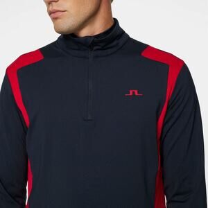 NWT J.Lindeberg Lukas Quarter Zip Mid Layer Navy Red Barbados Cherry XL